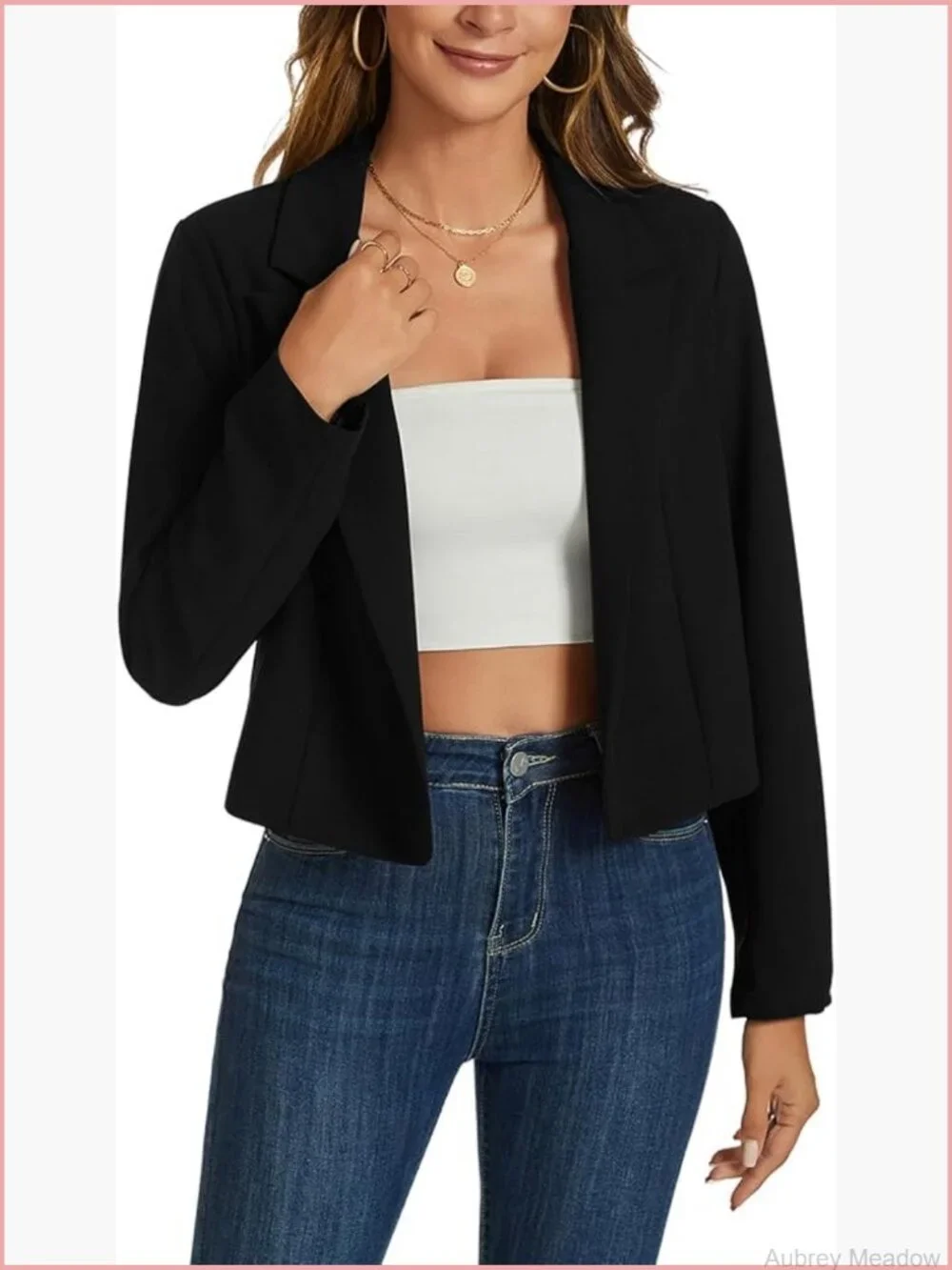 Cropped Blazer Women Casual Long Sleeve Open Front Jacket Work Office Blazer